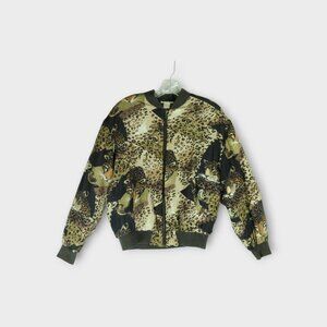 Karnold 100% Silk Bomber Jacket Size 8 Leopard Cats